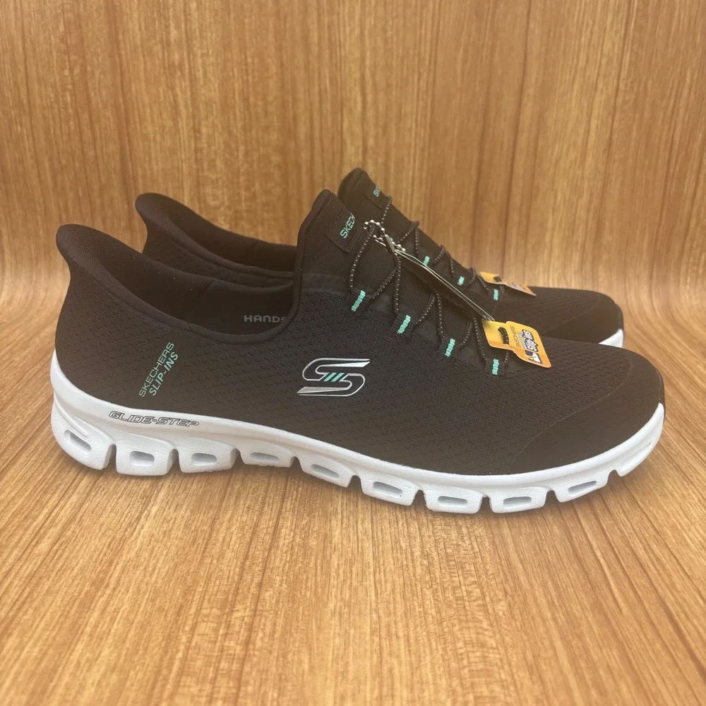 New Skechers Glide-Step Pursuit Slip-ins Womens 9.5 Black Turquoise 104547 BKTQ